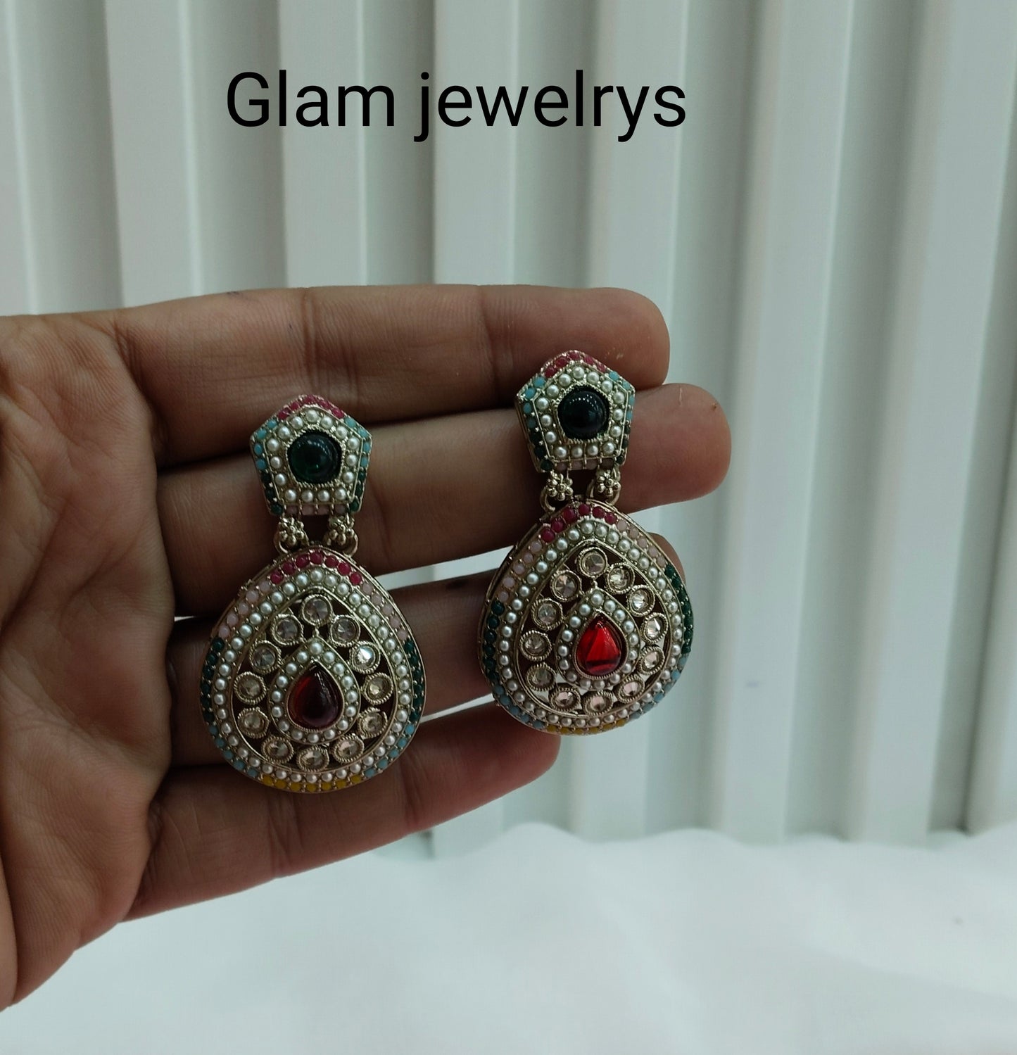 Multi color Antique Gold Bollywood Indian Earrings pari Set