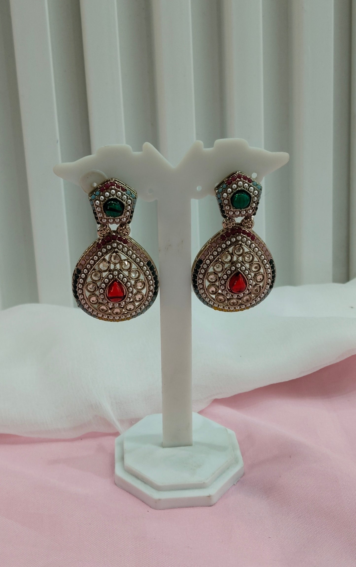 Multi color Antique Gold Bollywood Indian Earrings pari Set