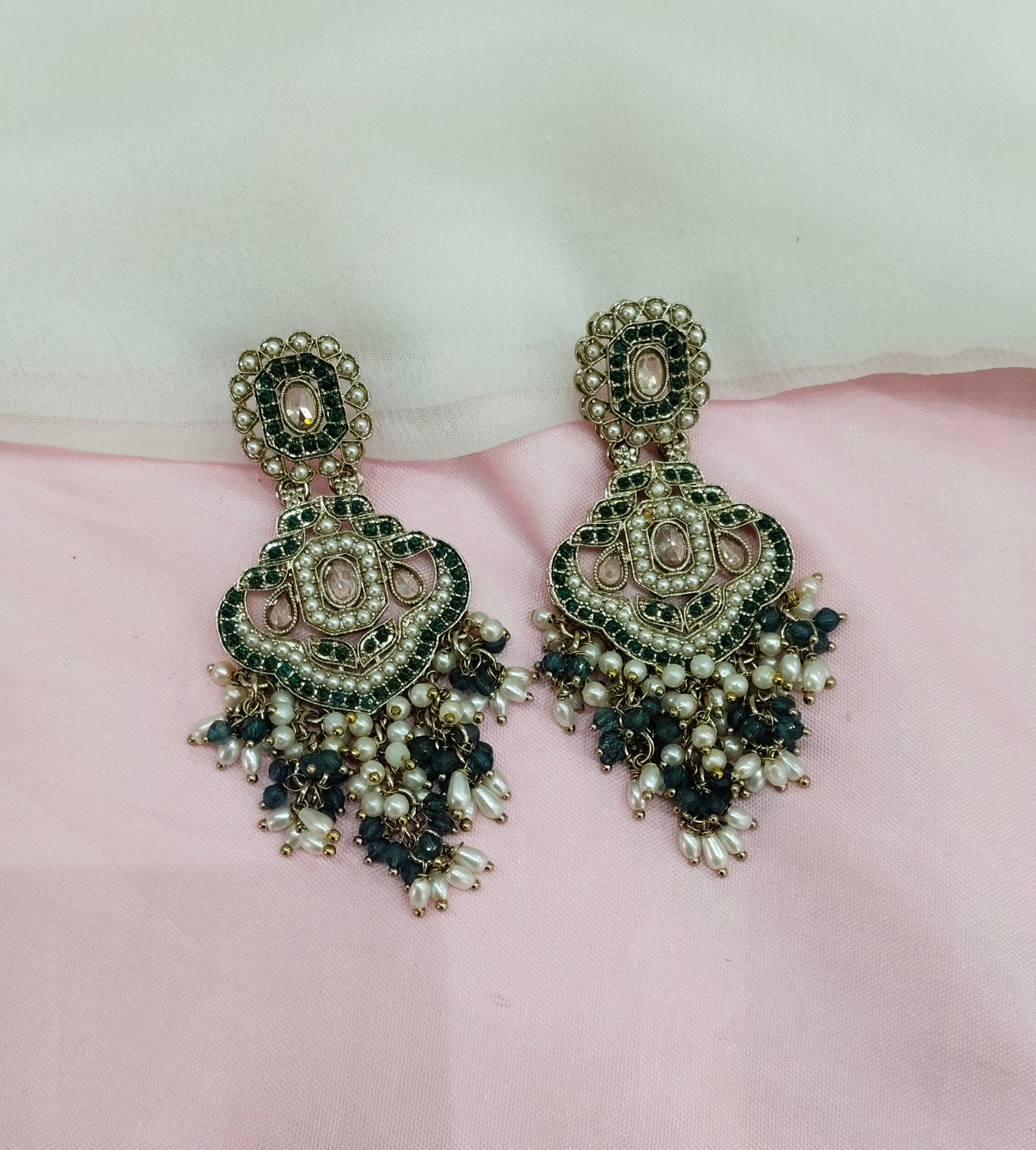 Rama Green Antique Gold Bollywood Indian Earrings Reet Set