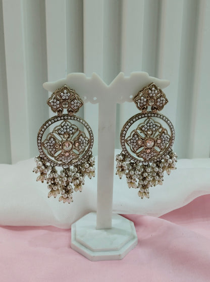 White Gold  Champagne Stone Bollywood Indian Earrings Tokyo Set