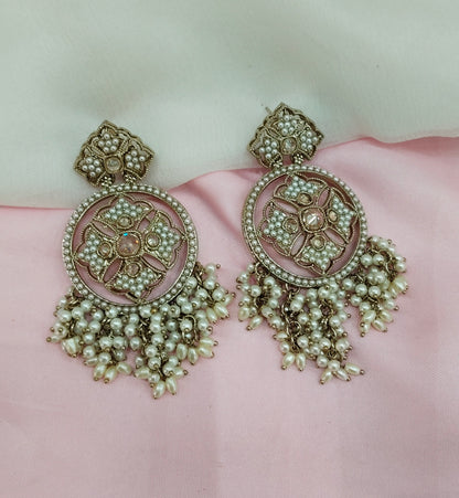 White Gold  Champagne Stone Bollywood Indian Earrings Tokyo Set