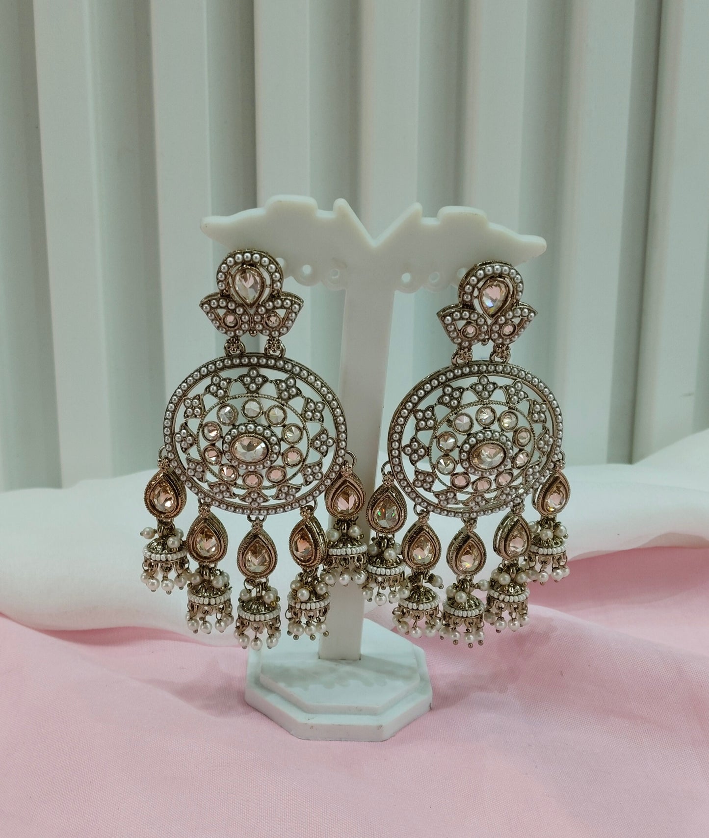 White Gold  Champagne Stone Bollywood Indian Earrings Tokyo Set