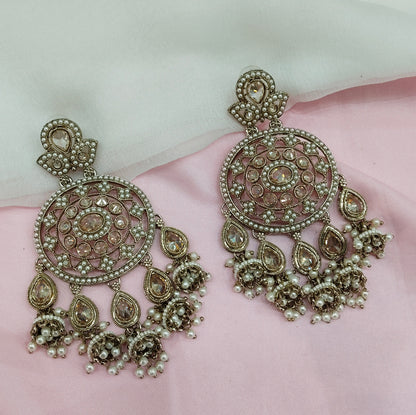 White Gold  Champagne Stone Bollywood Indian Earrings Tokyo Set