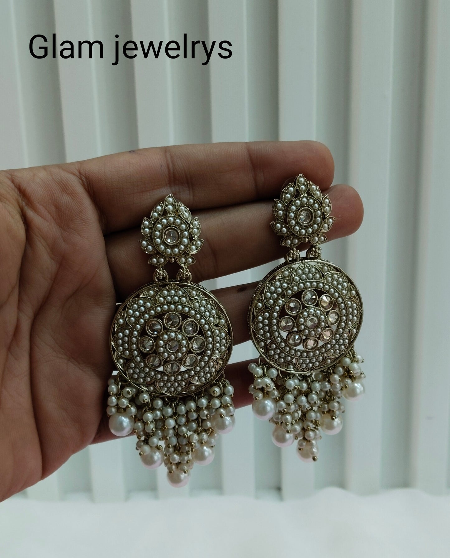 White Gold  Champagne Stone Bollywood Indian Earrings Tokyo Set