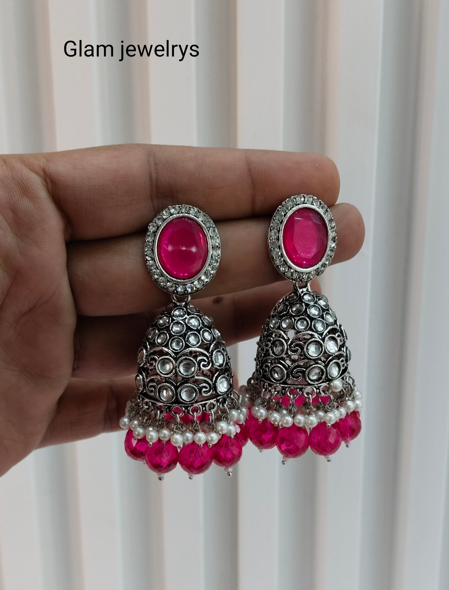 Majenta Oxidized Metal Denber Indian Jhumka Earrings