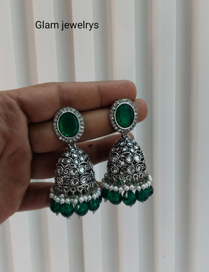 Green Oxidized Metal Denber Indian Jhumka Earrings