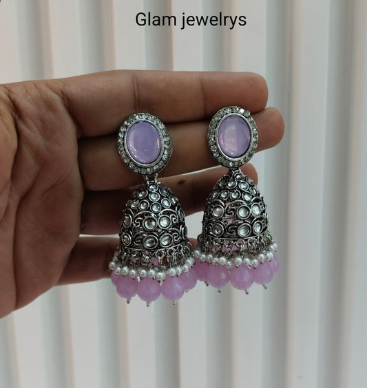 Lavender Oxidized Metal Denber Indian Jhumka Earrings