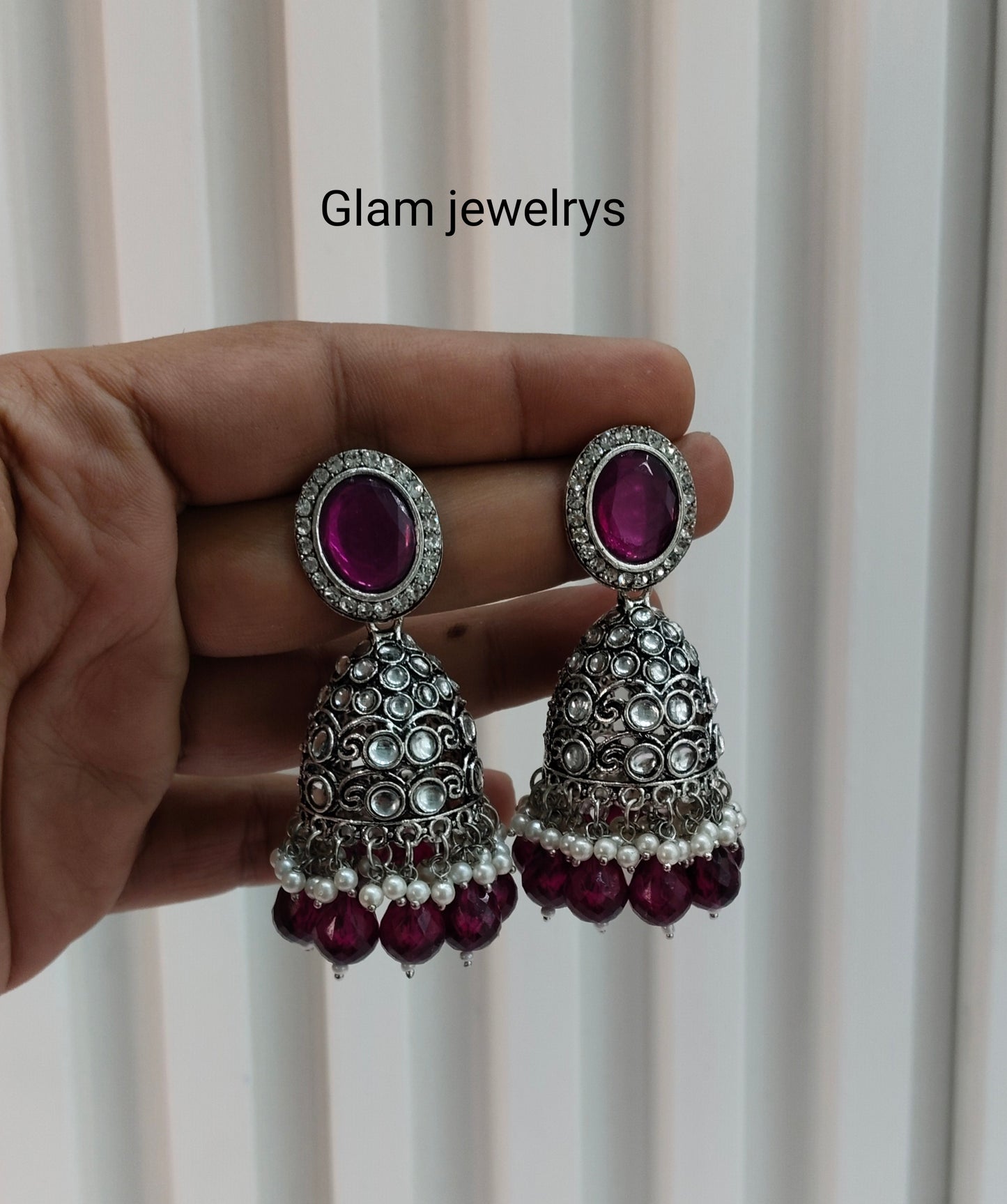 Purple Oxidized Metal Denber Indian Jhumka Earrings Set