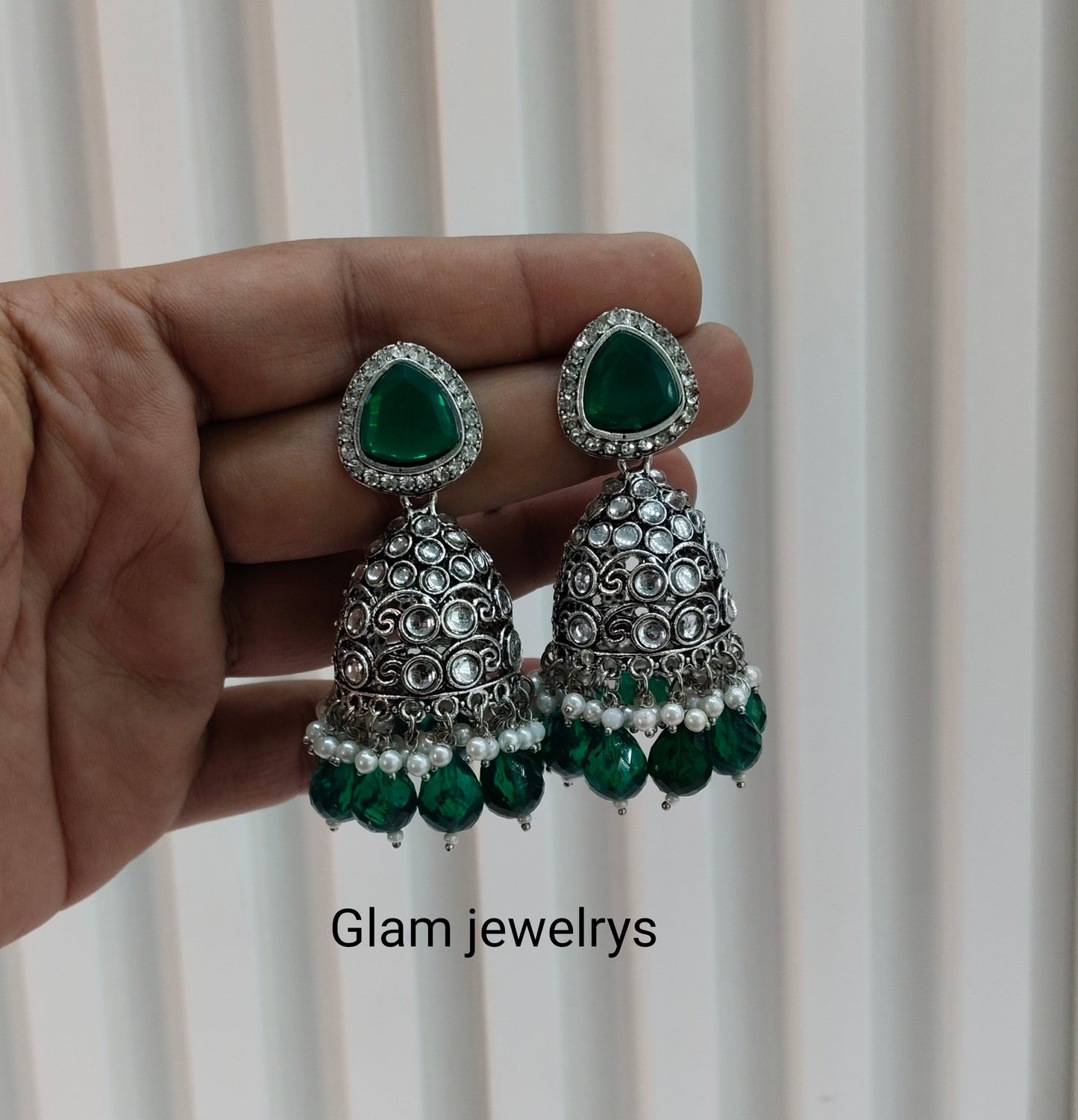 Green Oxidized Metal Helsinki Indian Jhumka Set