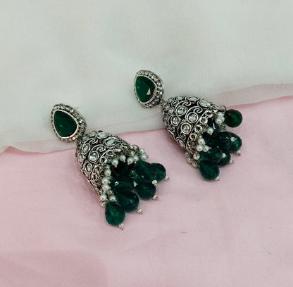 Green Oxidized Metal Helsinki Indian Jhumka Set