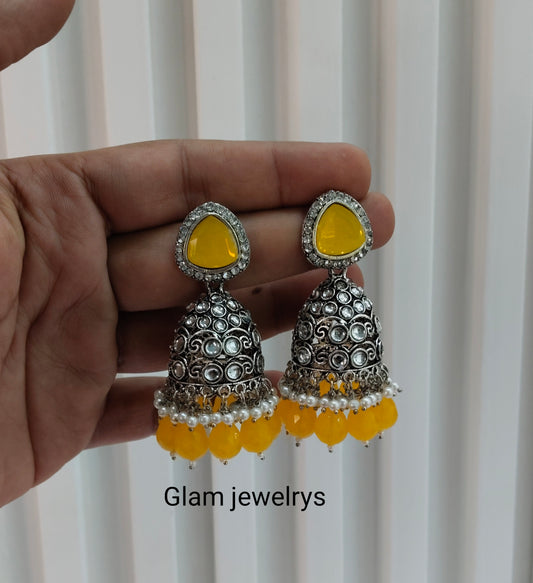 Yellow Oxidized Metal Helsinki Indian Jhumka Set