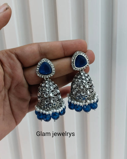 Blue Oxidized Metal Helsinki Indian Jhumka Set