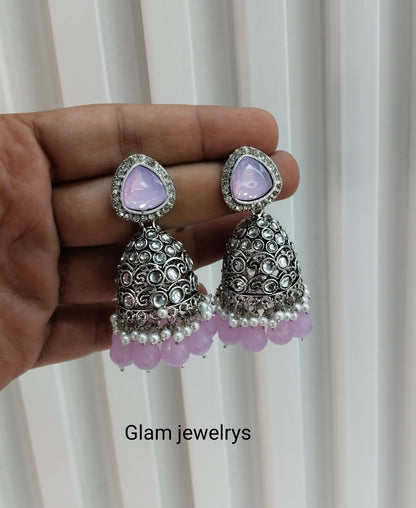 Lavender Oxidized Metal Helsinki Indian Jhumka Set