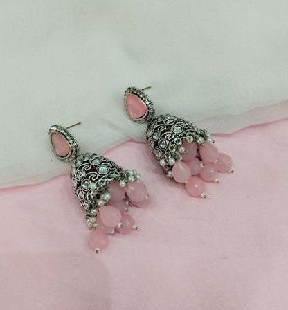 Pink Oxidized Metal Helsinki Indian Jhumka Set