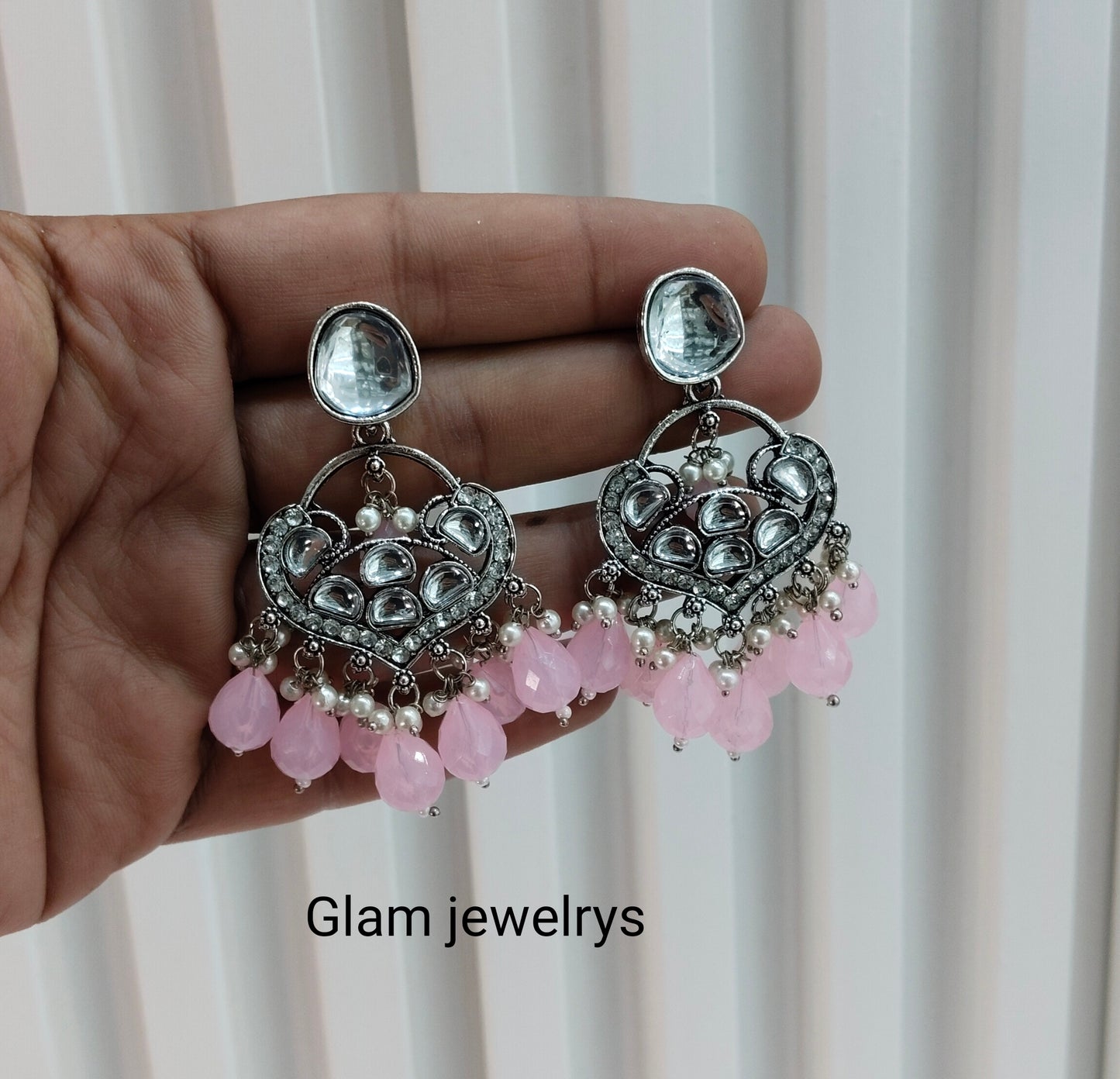 Pink Oxidized Metal Pushpa Indian Earrings Set