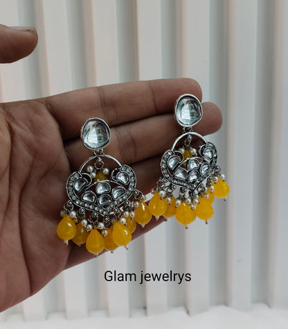 Yellow Oxidized Metal Pushpa Indian Earrings Set