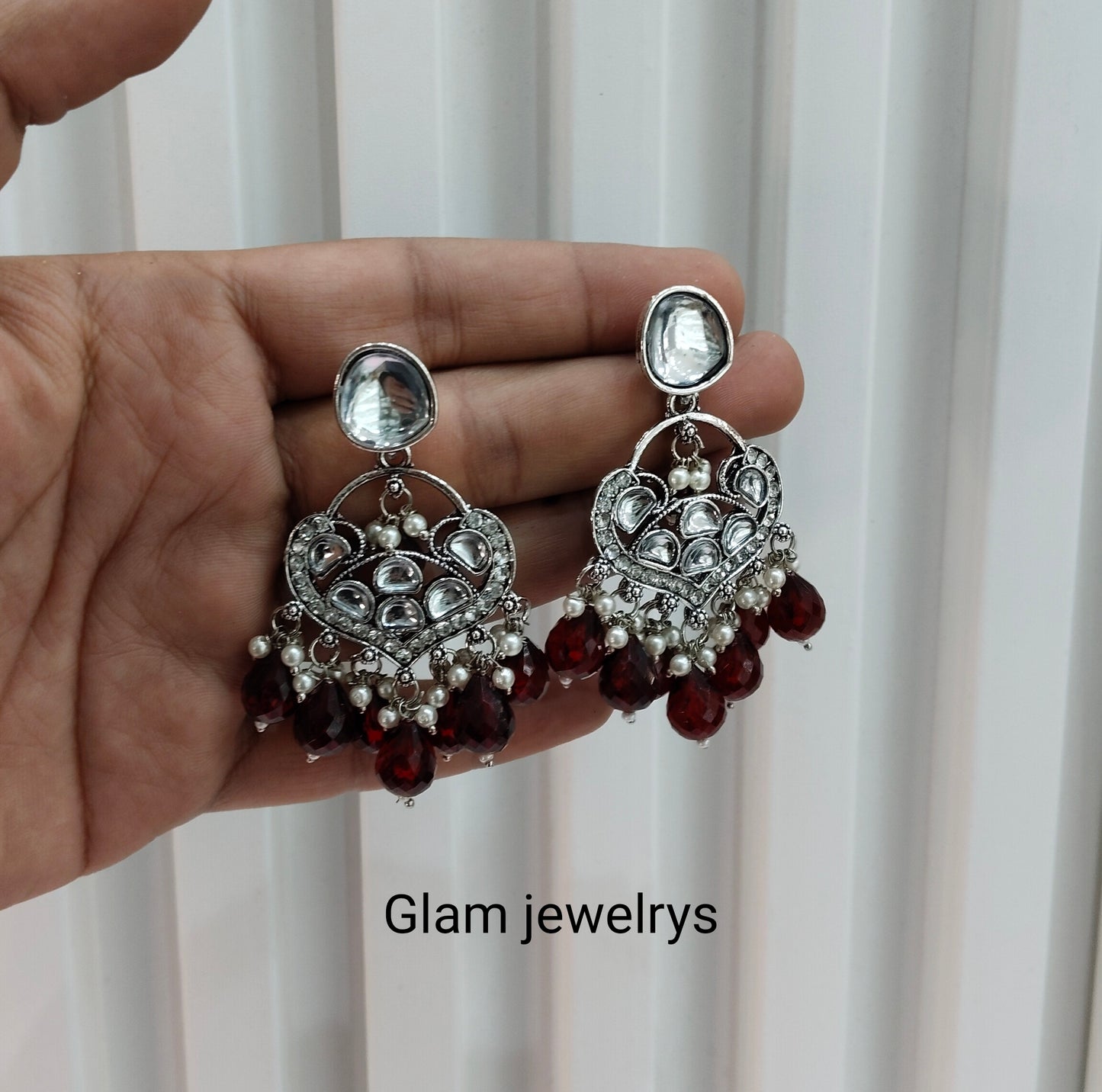 Maroon Oxidized Metal Pushpa Indian Earrings Set