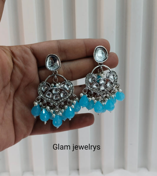 Sea Green Oxidized Metal Pushpa Indian Earrings Set