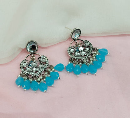 Sea Green Oxidized Metal Pushpa Indian Earrings Set