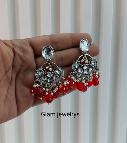 Red Oxidized Metal Pushpa Indian Earrings Set