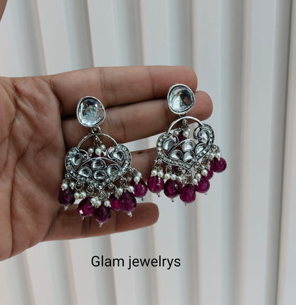 Purple Oxidized Metal Pushpa Indian Earrings Set