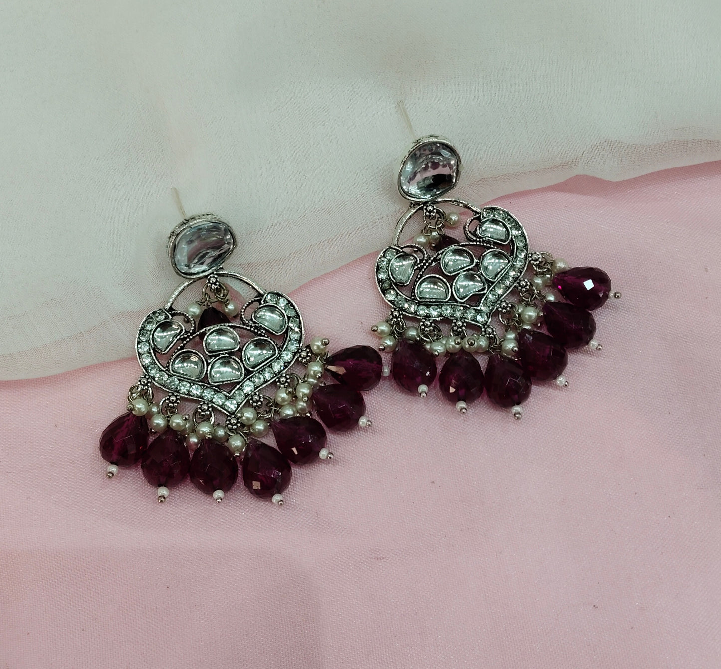 Purple Oxidized Metal Pushpa Indian Earrings Set