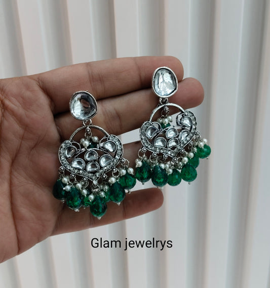 Green Oxidized Metal Pushpa Indian Earrings Set