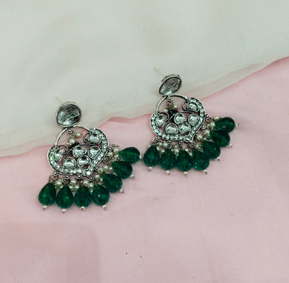 Green Oxidized Metal Pushpa Indian Earrings Set