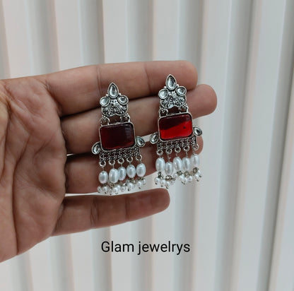 Maroon Oxidized Metal Roman Indian Earrings Set