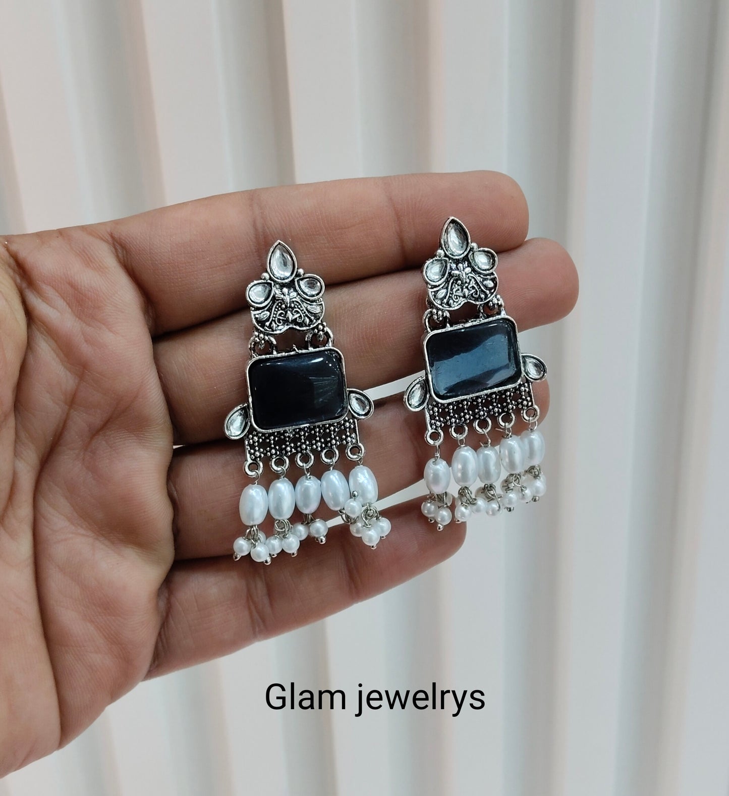 Blue Oxidized Metal Roman Indian Earrings Set