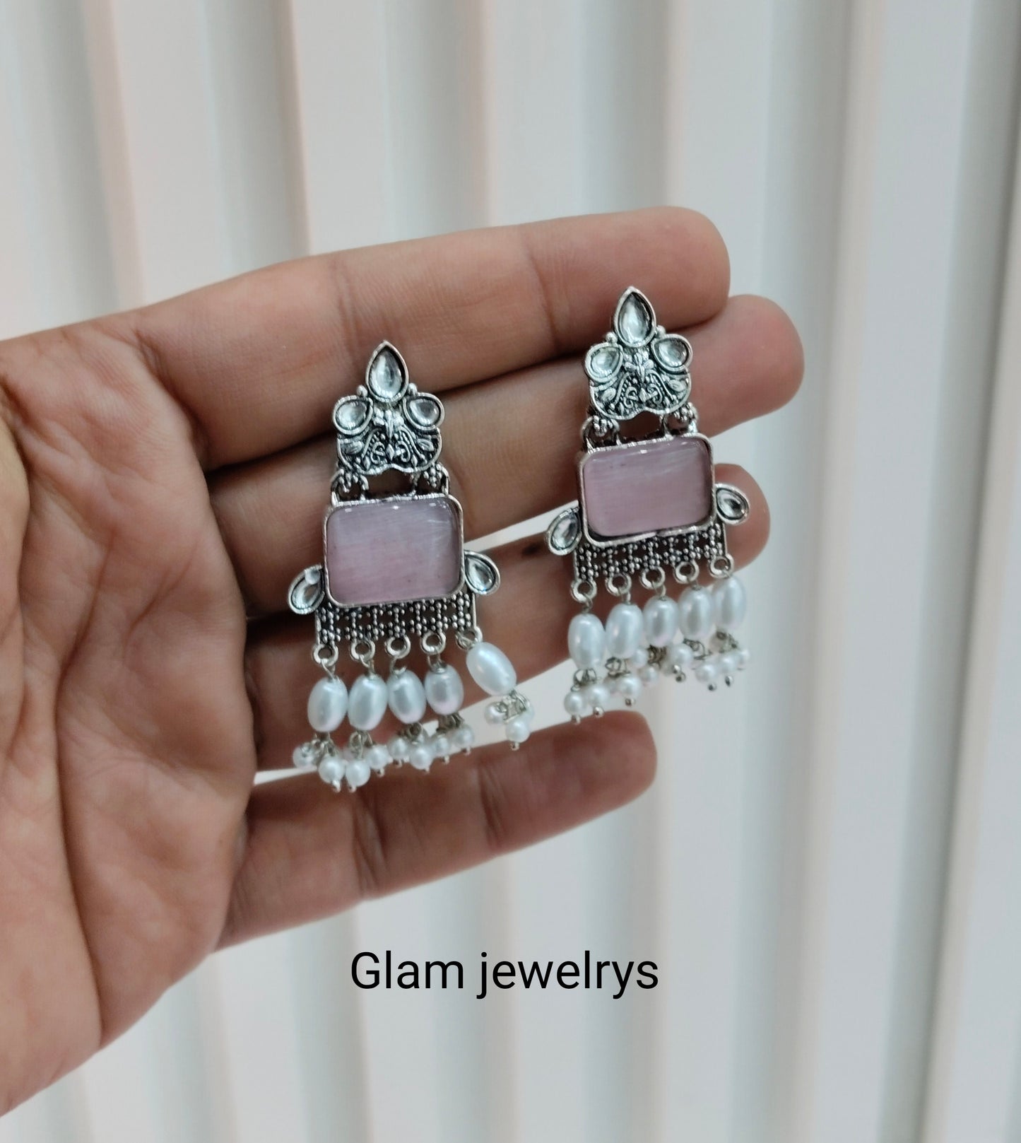 Pink Oxidized Metal Roman Indian Earrings Set