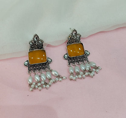 Yellow Oxidized Metal Roman Indian Earrings Set