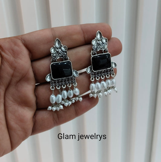 Black Oxidized Metal Roman Indian Earrings Set