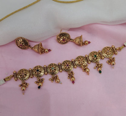 Multi Color Gold Polki Choker Indian Jewellery Smile Set