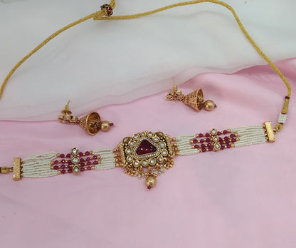 Ruby Gold Polki Choker Indian Jewellery Smile Set