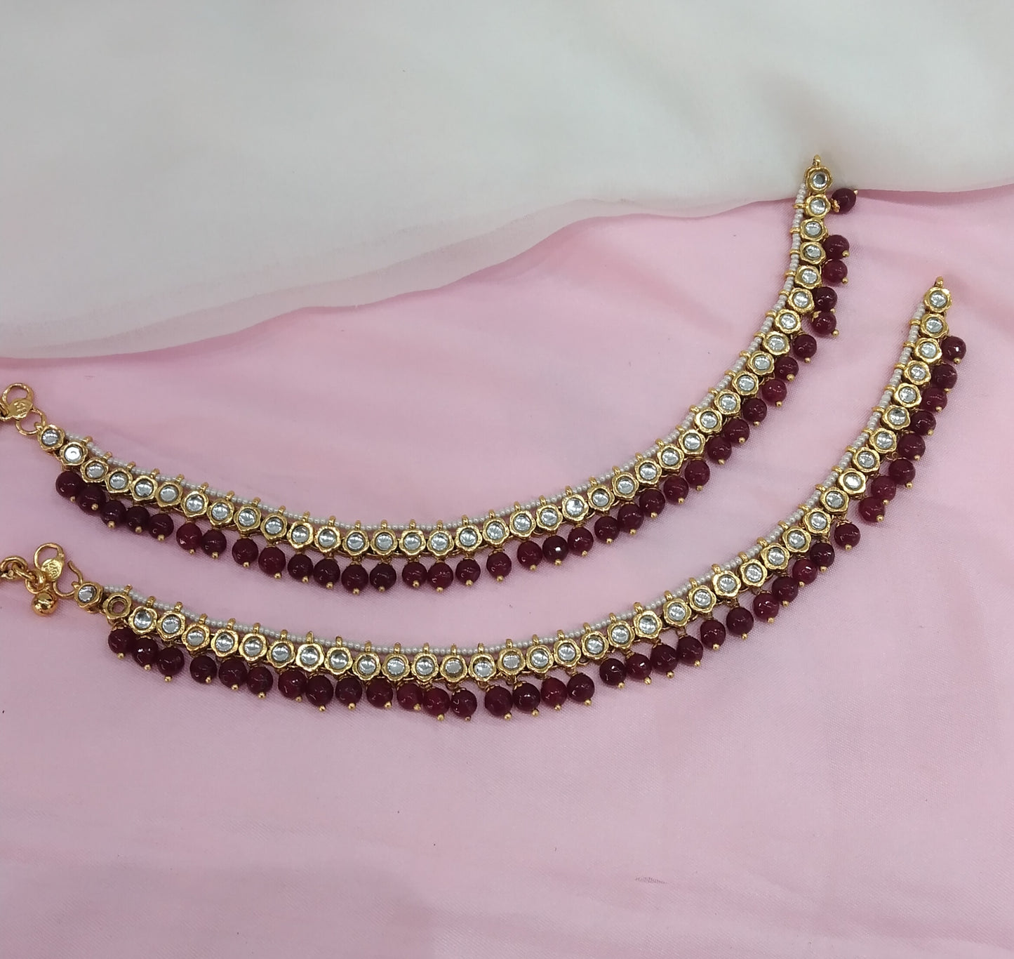 Gold Ruby Kundan Anklets Jhanjar Payal Indian Jewellery opti Set