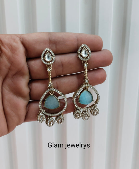 Sky Blue Antique Gold Omna Indian Earrings Set