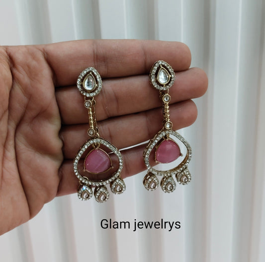 Pink Antique Gold Omna Indian Earrings Set