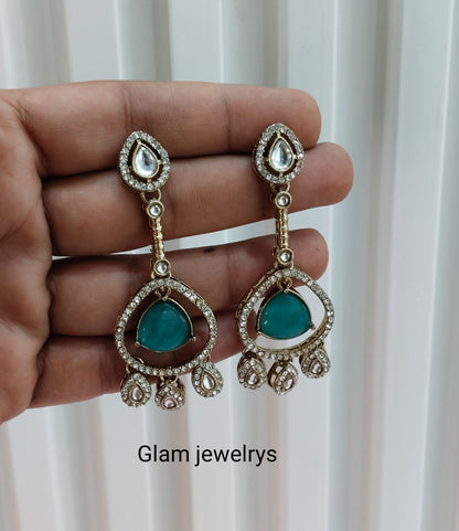 Turquoise Antique Gold Omna Indian Earrings Set