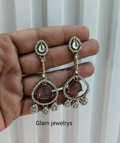 Purple Antique Gold Omna Indian Earrings Set