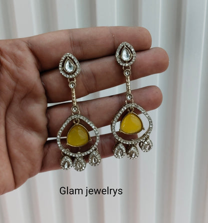 Yellow Antique Gold Omna Indian Earrings Set