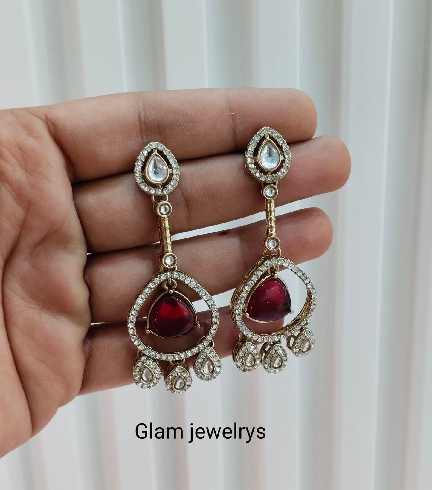 Maroon Antique Gold Omna Indian Earrings Set