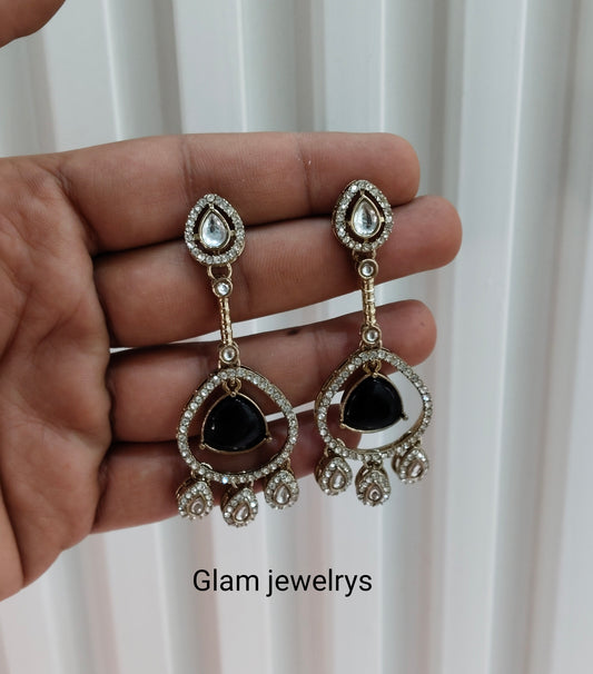 Black Antique Gold Omna Indian Earrings Set