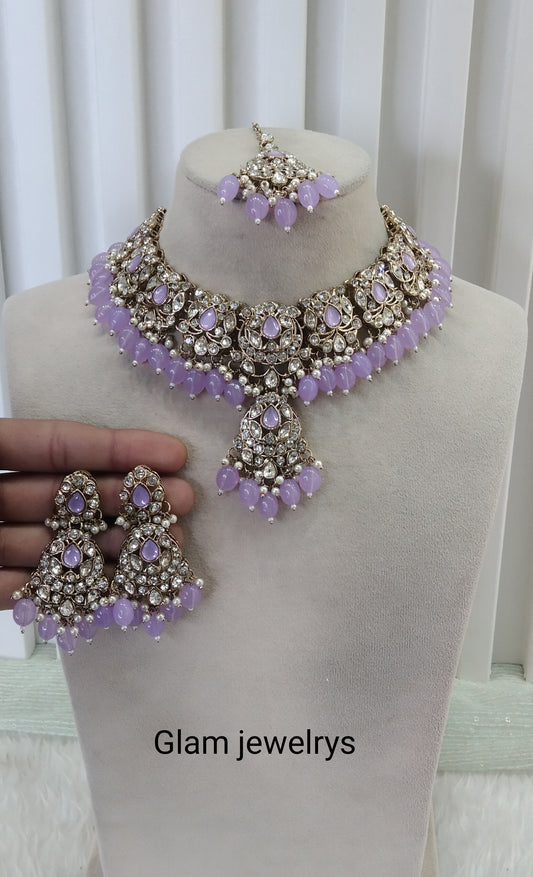 Lavender Antique Gold Necklace Indian Jewellery Fjay Set