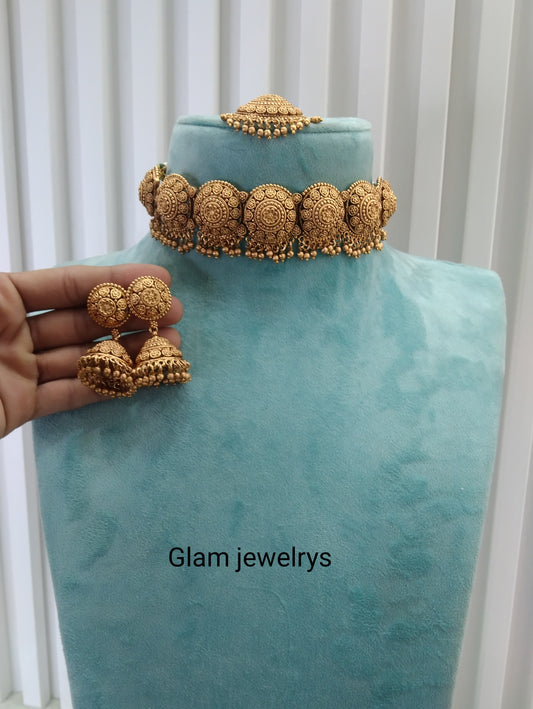 Gold Polki Choker Indian Jewellery Jannvi Set