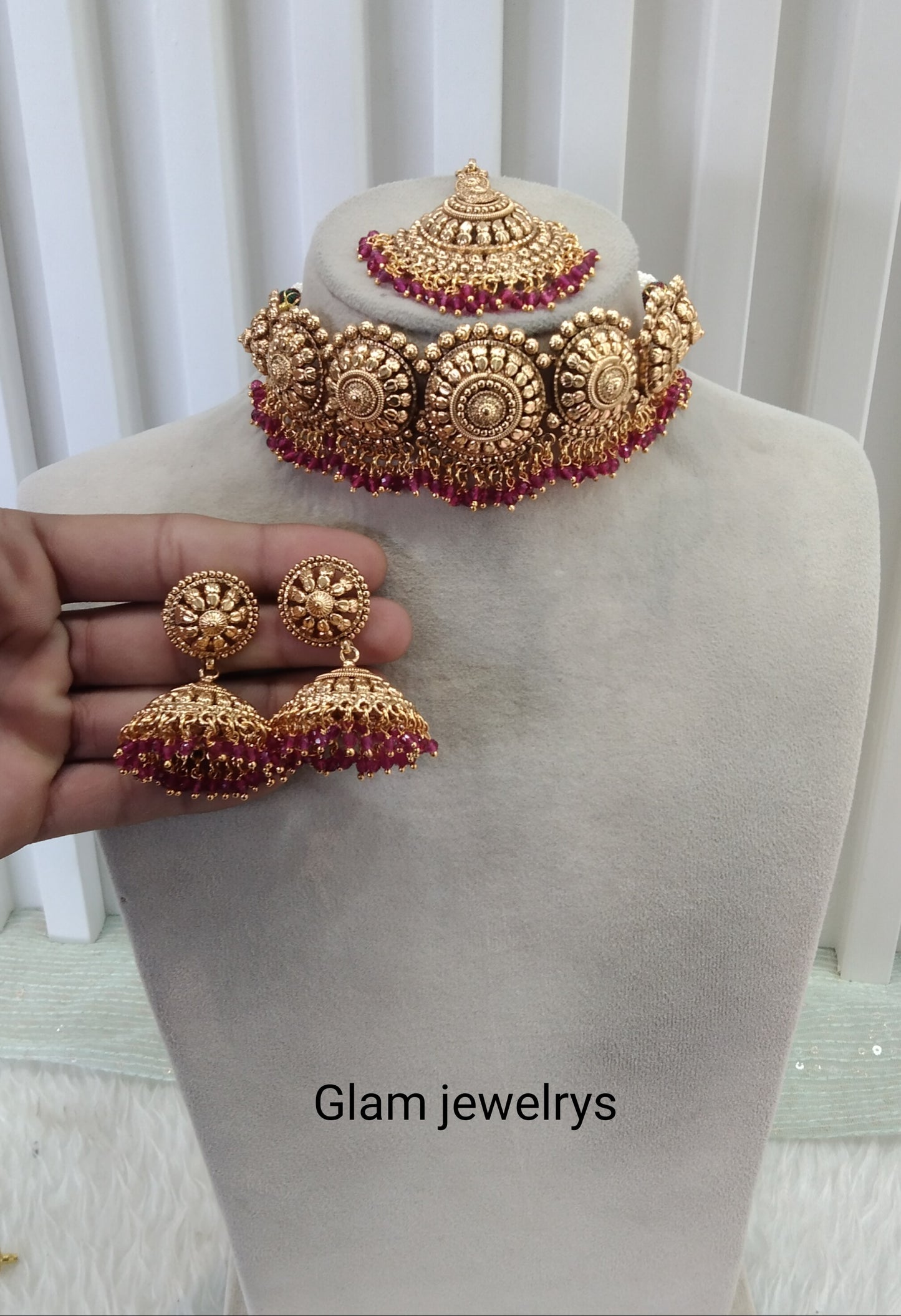 Ruby Gold Polki Choker Indian Jewellery Jannvi Set