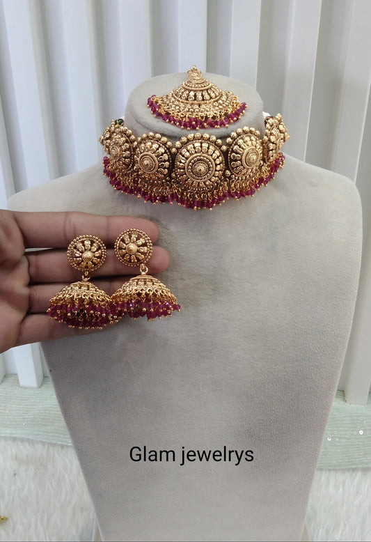 Ruby Gold Polki Choker Indian Jewellery Jannvi Set