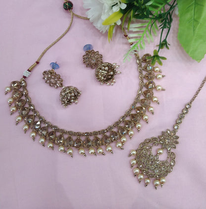 Antique Gold Champagne Stone Necklace Indian Jewellery Jagat Set