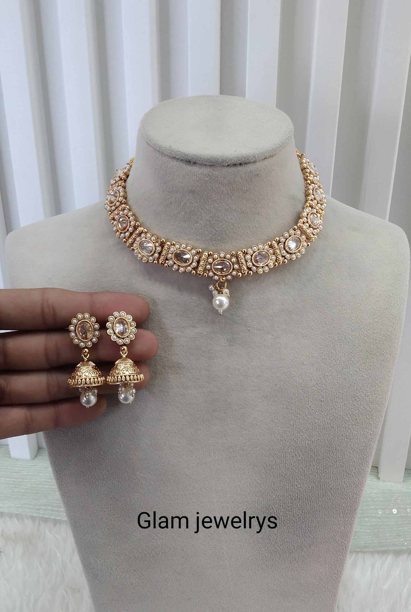 Gold Polki Necklace Indian Jewellery Monika Set