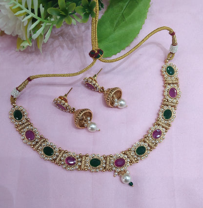 Ruby Green Gold Polki Necklace Indian Jewellery Monika Set